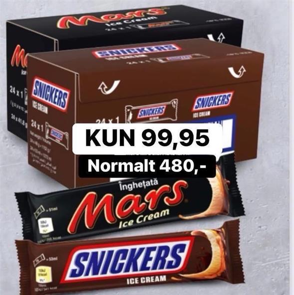 1 kasse Mars ellers Snickers is