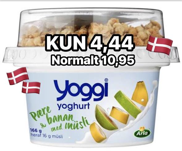 1 x Yoggi Pære/banan m/musli top