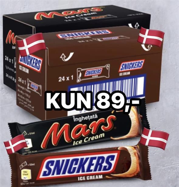 1 kasse Mars/snickers is