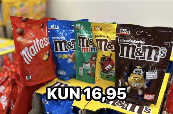 1 pose M&ms eller Maltesers