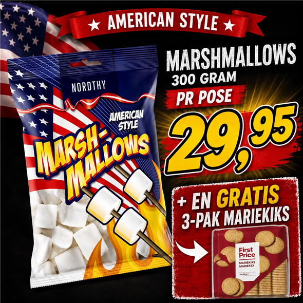 1 pose Skumfidus + 1 pakke mariekiks